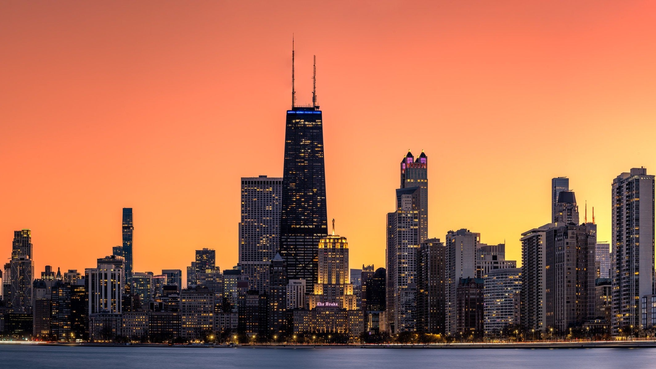 Chicago Orange Sunset From North Avenue Beach mural preview