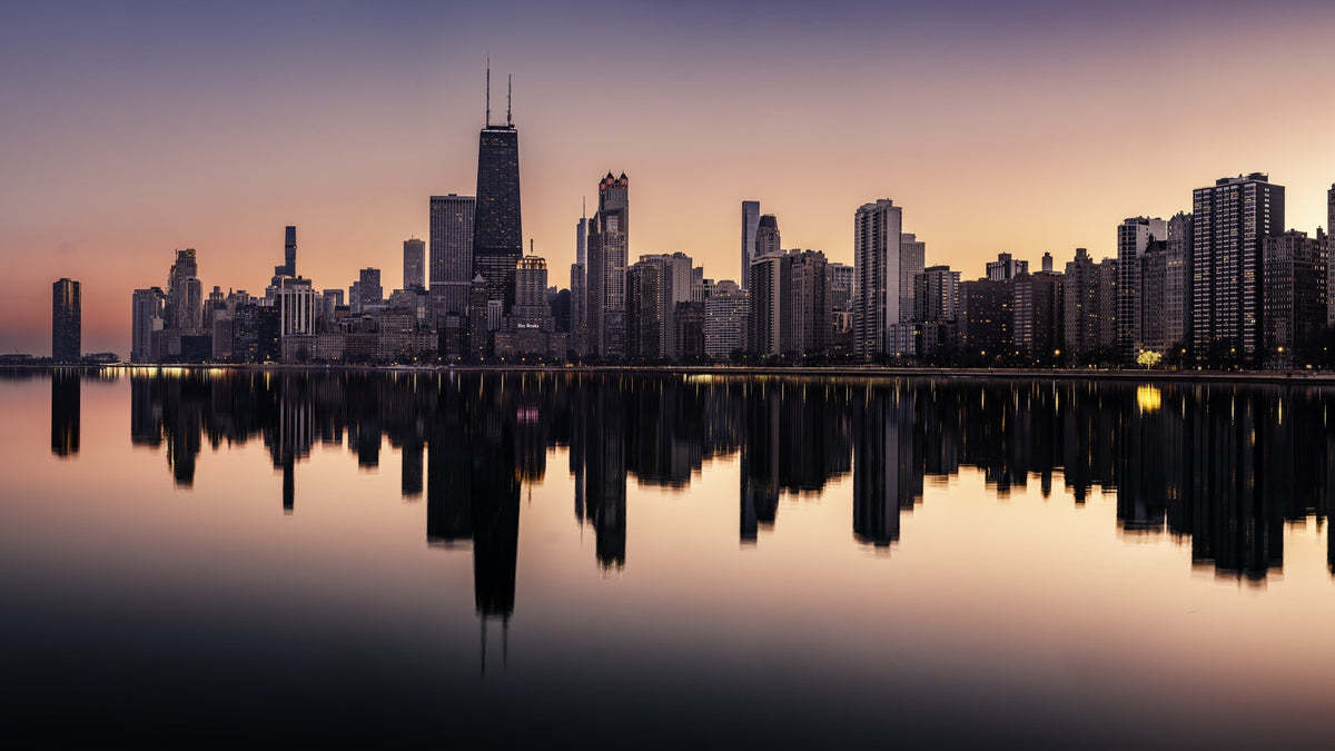 Chicago Sunset Skyline Reflections mural preview