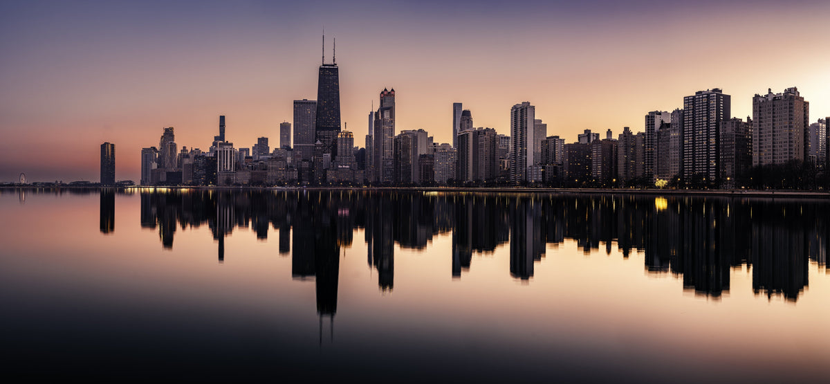 Chicago Sunset Skyline Reflections