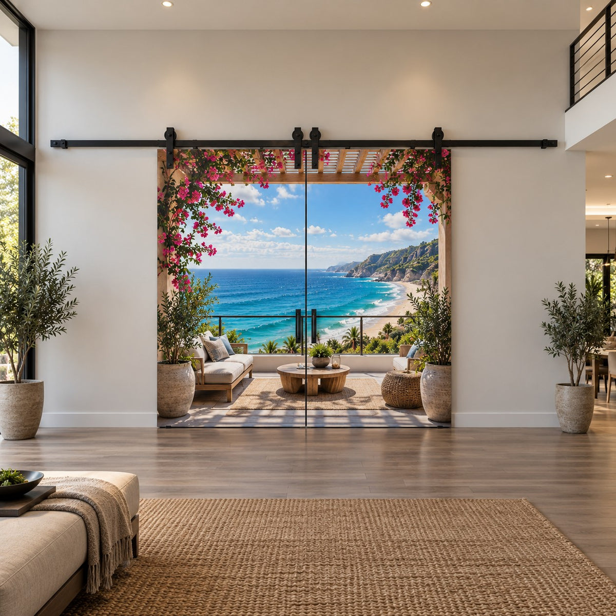 Custom image barn doors showing beach, floral, and elephant styles