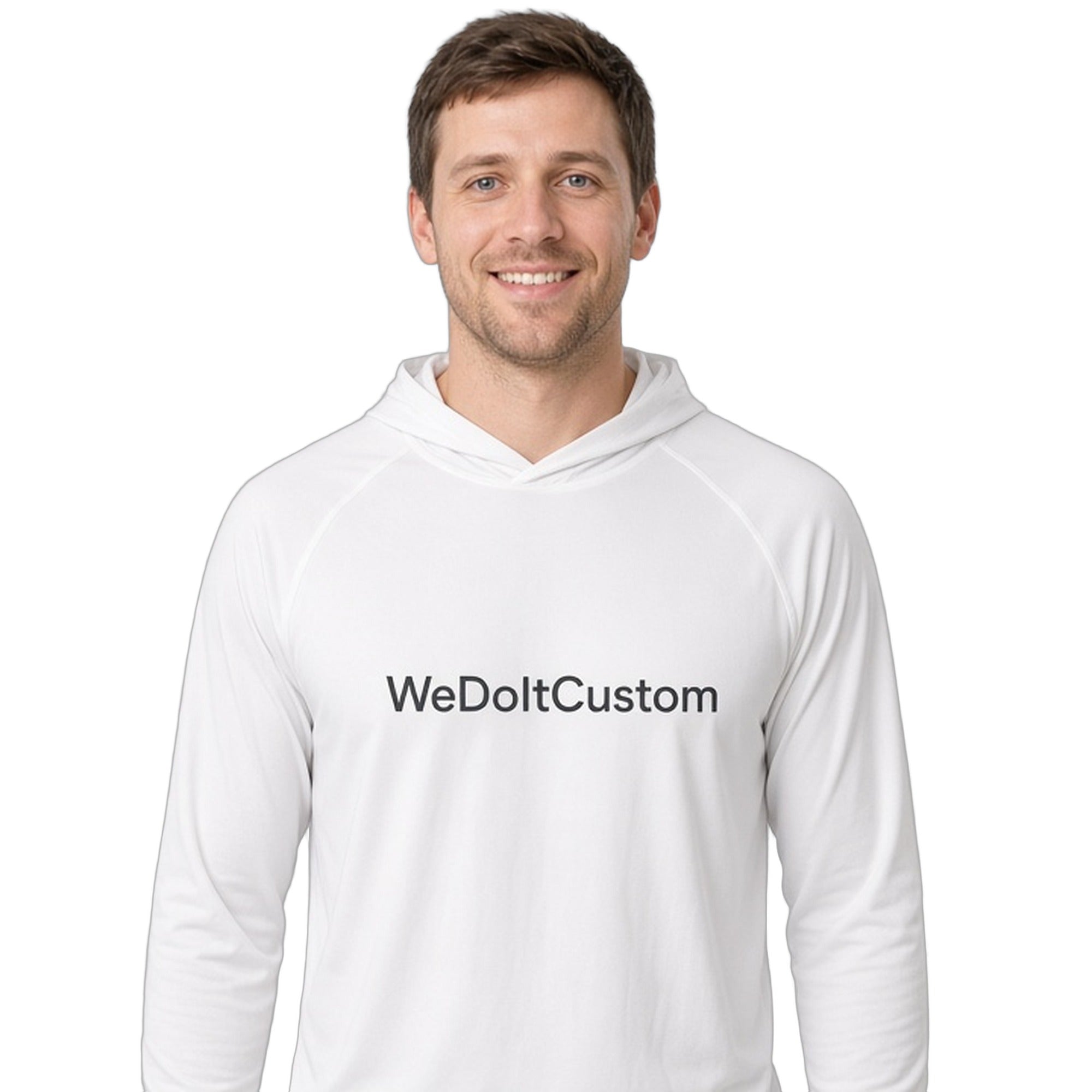 Custom Solar Hoodie front with WeDoItCustom print on white