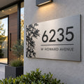 Custom brushed ACP street sign with house number and tree graphic