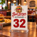 Custom acrylic table number stand for Best Burger restaurant, table 32