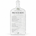 Cutting board shaped clear acrylic with printed brunch menu example