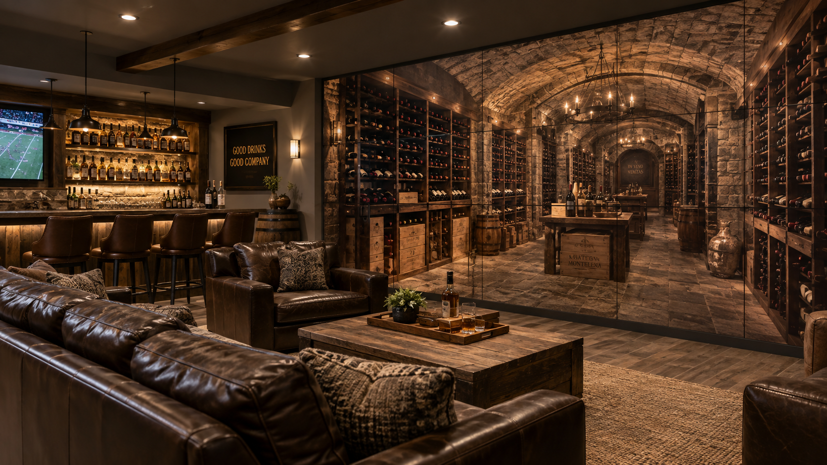 Plastic panels wine cellar mural in luxury lounge and bar