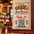 Custom acrylic QR code menu sign for Jose's Mexican Restaurant, table 21