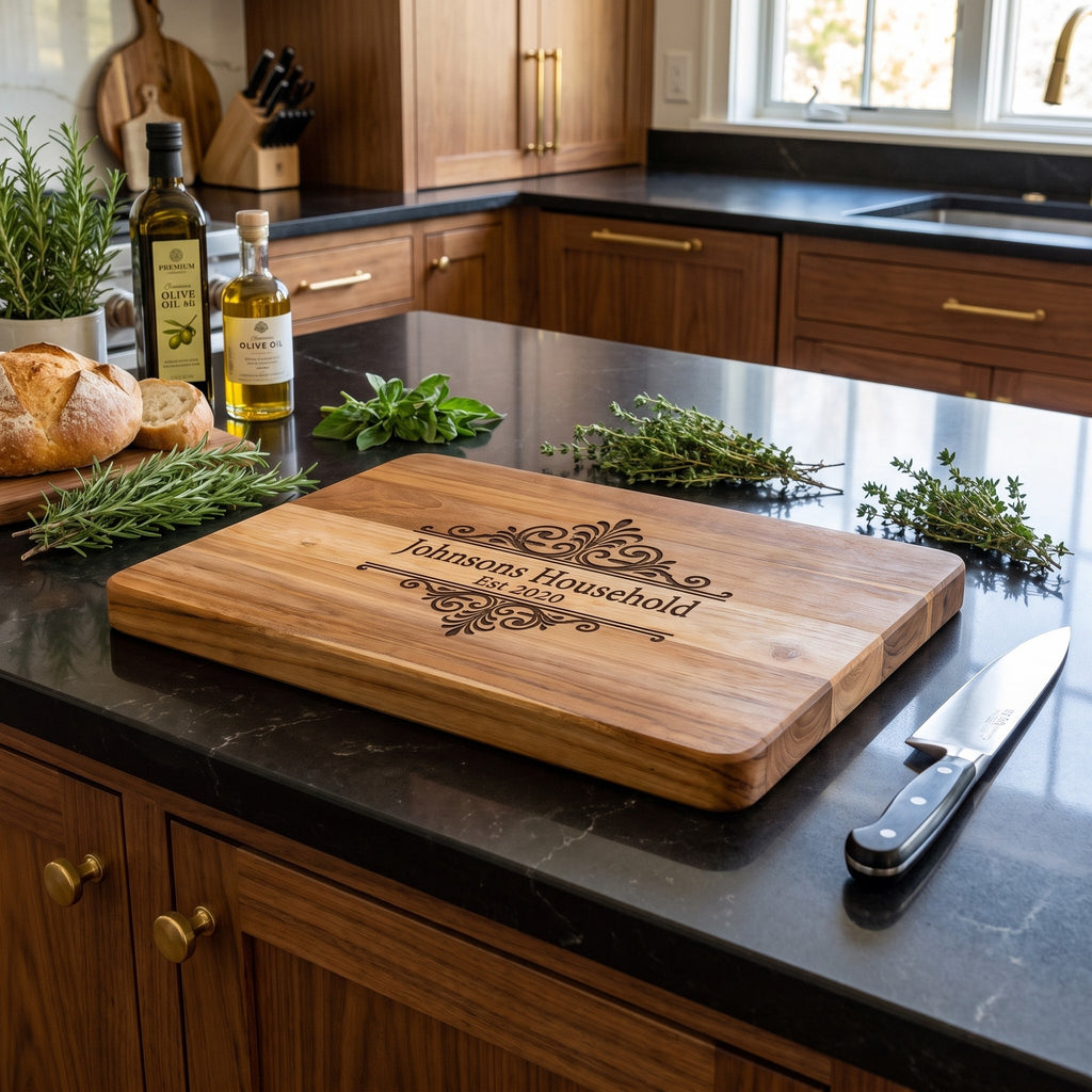 Teak cutting board laser engraved Johnsons Household